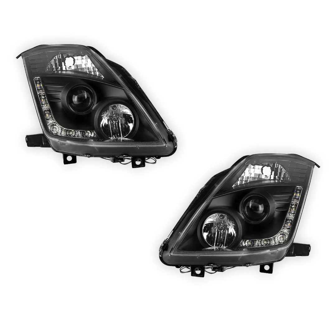 Nissan 350Z Z33 Series 2 (2006 - 2008) JDM Black LED DRL Projector Headlights LH + RH - Image 6