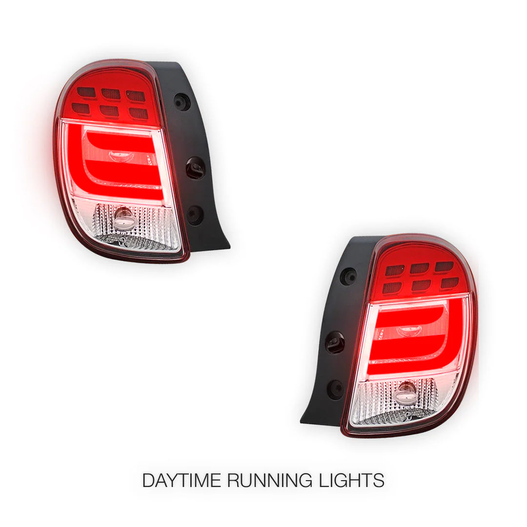 Nissan Micra K13 (2010 - 2014) Clear Red 3D LED Stripe Tail Lights LH + RH - Image 2