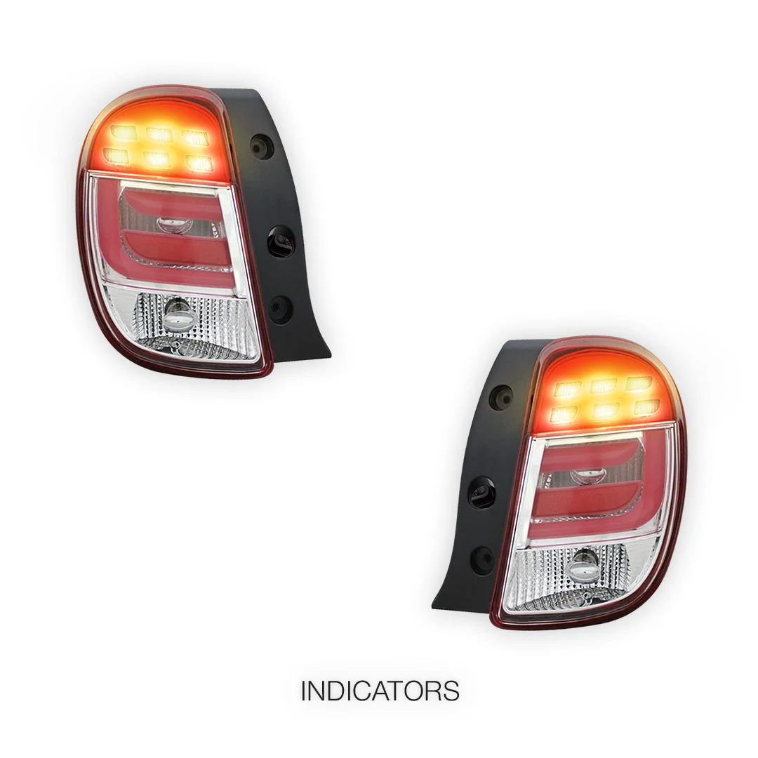 Nissan Micra K13 (2010 - 2014) Clear Red 3D LED Stripe Tail Lights LH + RH - Image 3