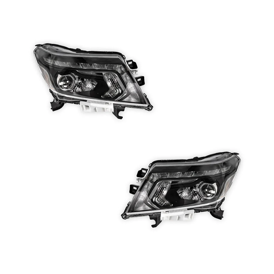 Nissan Navara D23 NP300 (2015 - 2021) Black LED OEM Style Headlights LH + RH - Image 2