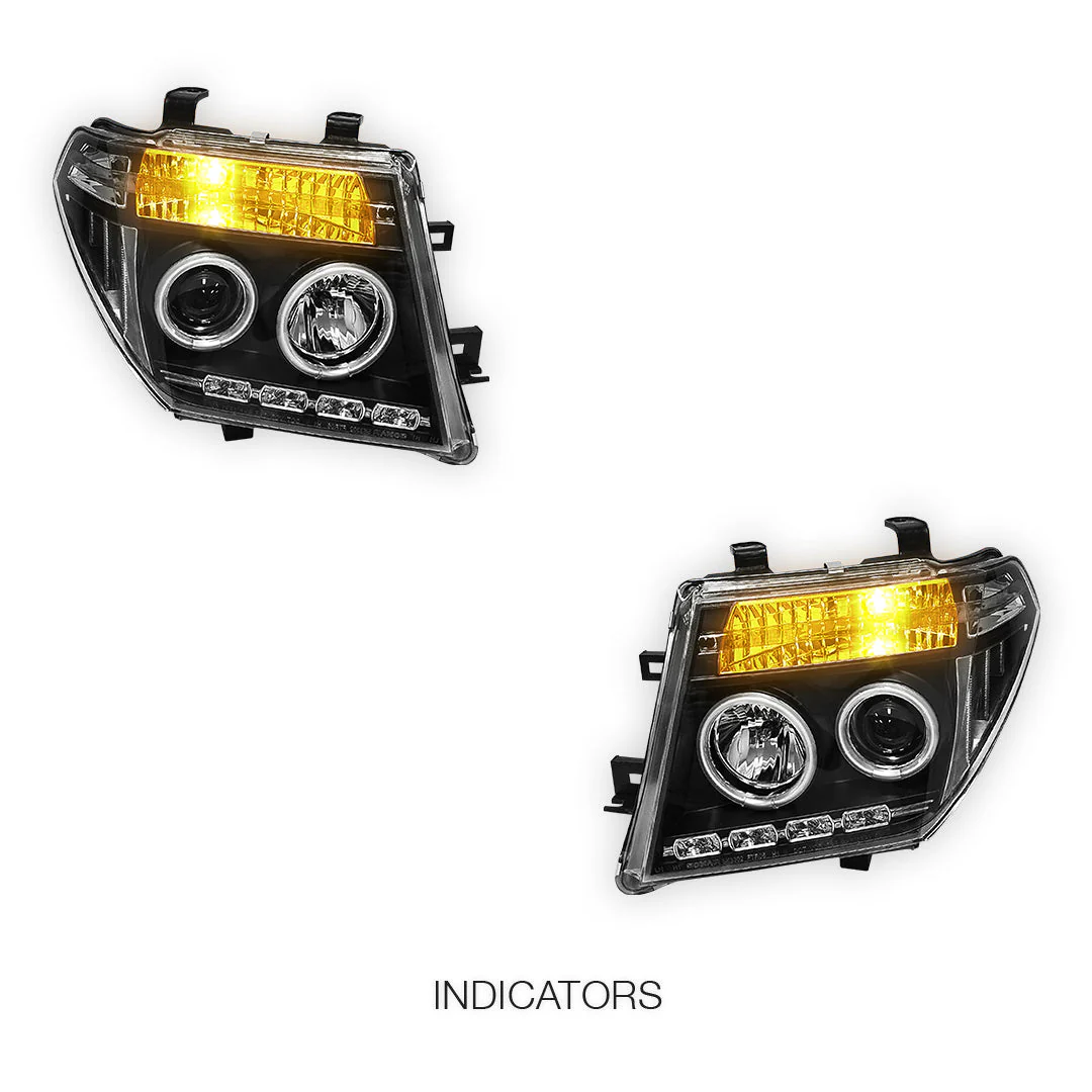 Nissan Navara D40 (2005 - 2014) Black CCFL Angel Eyes Projector Headlights LH + RH - Image 3