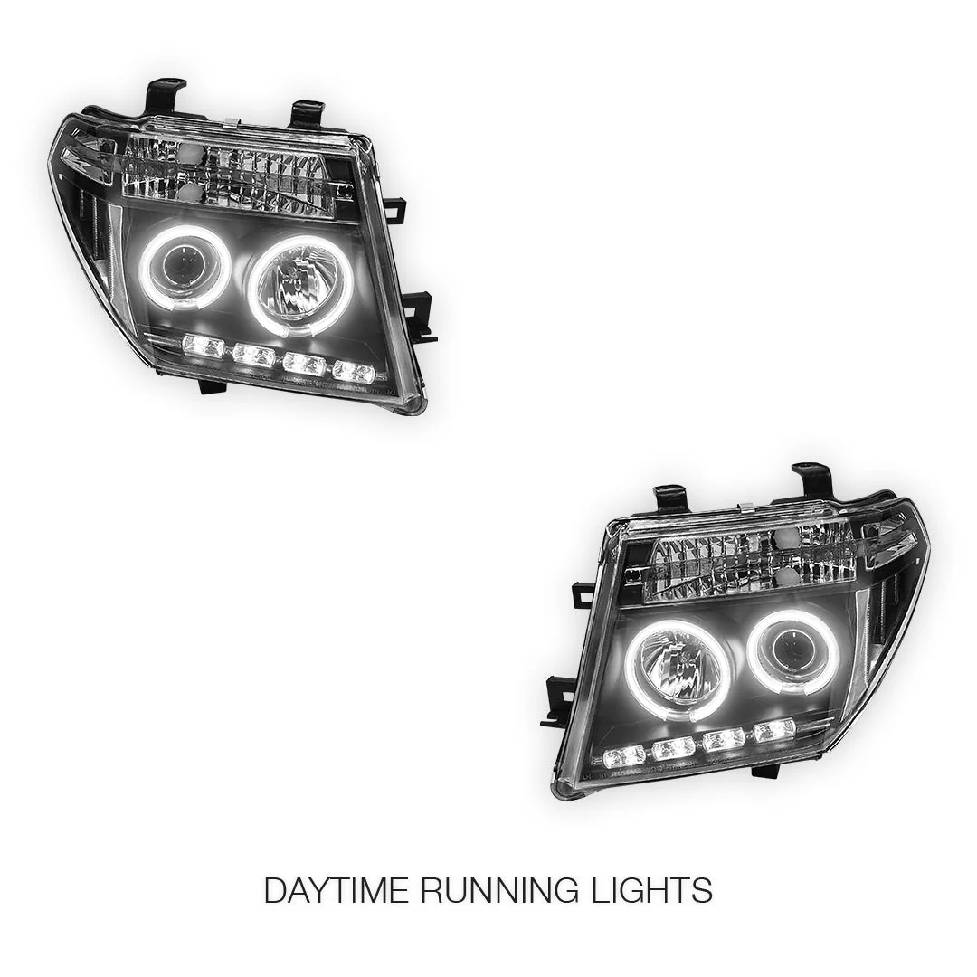 Nissan Pathfinder R51 (2005 - 2009) Black CCFL Angel Eyes Projector Headlights LH + RH - Image 2
