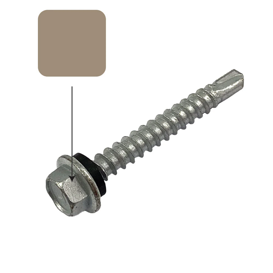 Stone/Riversand Colorbond 10g-16 x 16mm Hex Head Self Drilling Screw Tek with NEO Seal Galvanised - Image 2