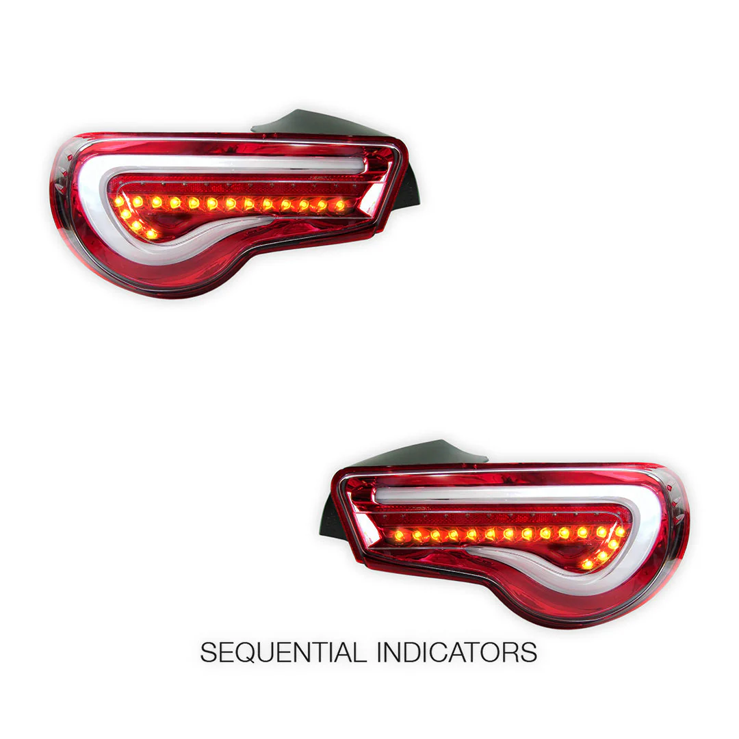 Subaru BRZ / ZC6 1st Gen. (2012 - 2021) Valenti Sequential Clear Red 3D Stripe Bar Full LED Tail Lights LH + RH - Image 4