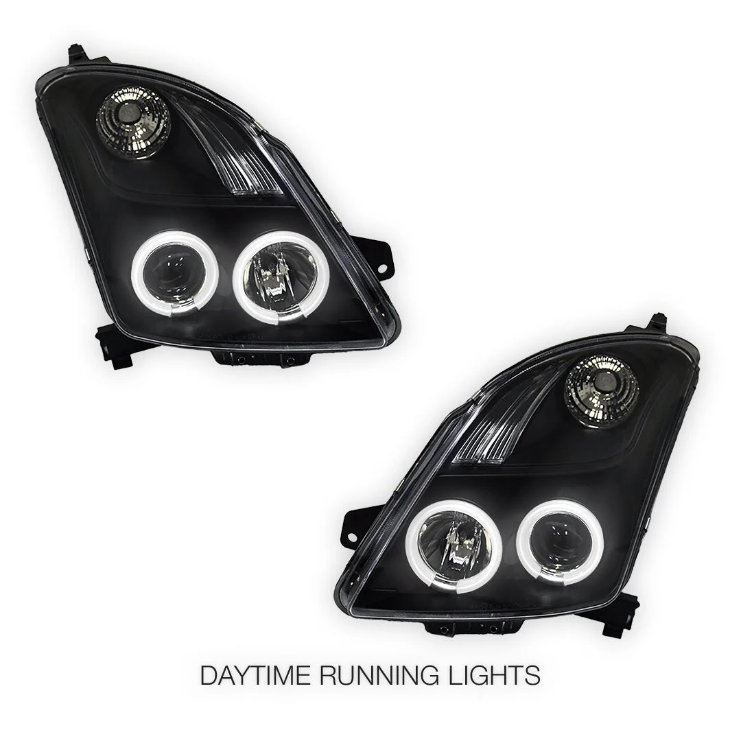 Suzuki Swift EZ (2004 - 2010) Halogen Model CCFL Angel Eyes Projector Headlights LH + RH - Image 2