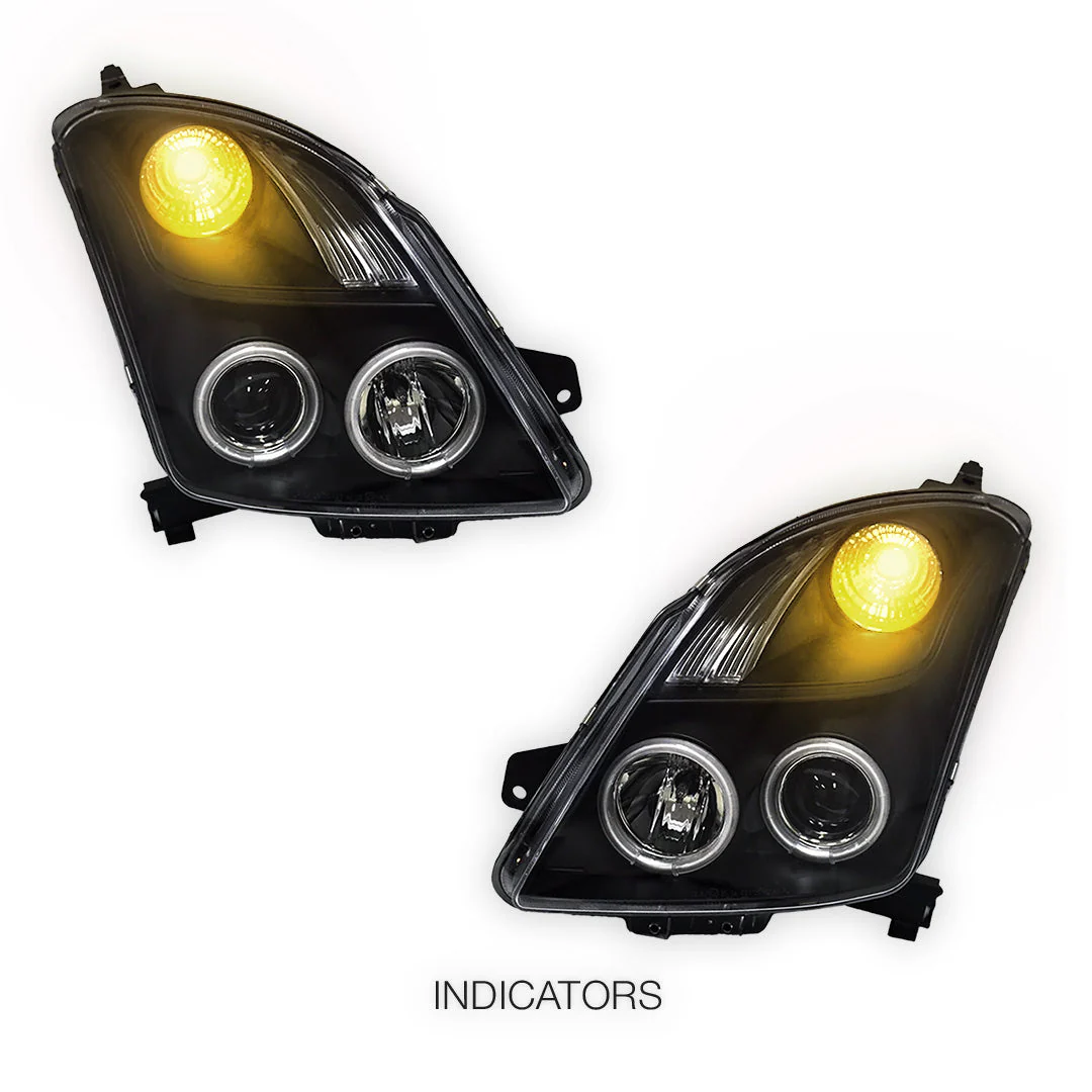 Suzuki Swift EZ (2004 - 2010) Halogen Model CCFL Angel Eyes Projector Headlights LH + RH - Image 3