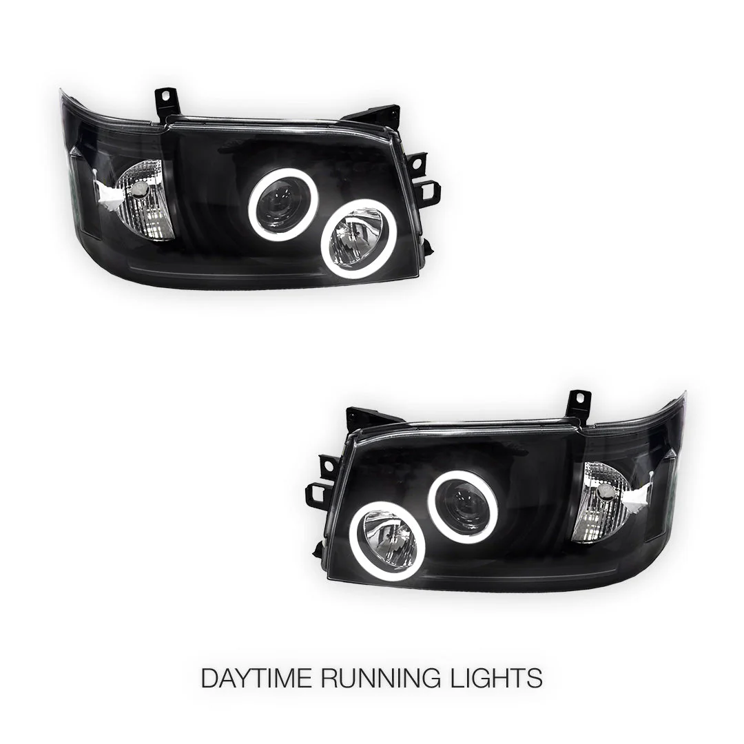 Toyota HiAce H200 (2005 - 2010) CCFL Angel-Eyes LED DRL Projector Headlights LH + RH - Image 2