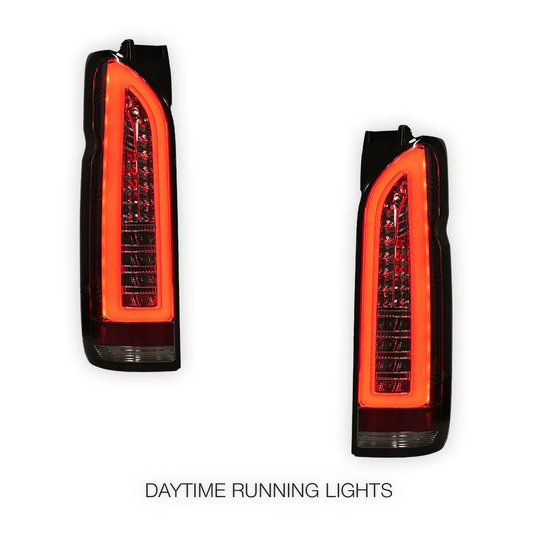 Toyota HiAce H200 (2005 - 2018) Smoked Black Full 3D LED Stripe Tail Lights LH + RH - Image 2