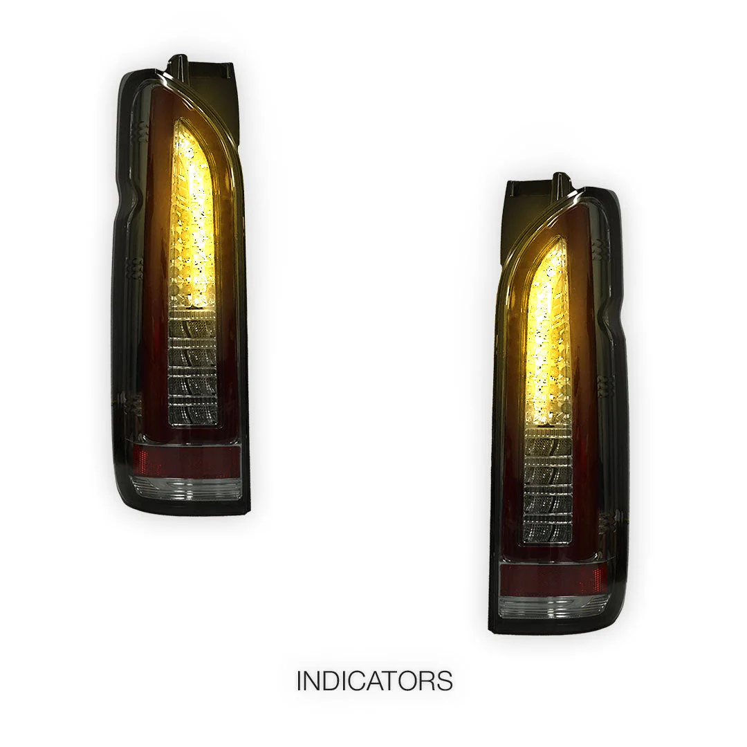 Toyota HiAce H200 (2005 - 2018) Smoked Black Full 3D LED Stripe Tail Lights LH + RH - Image 3