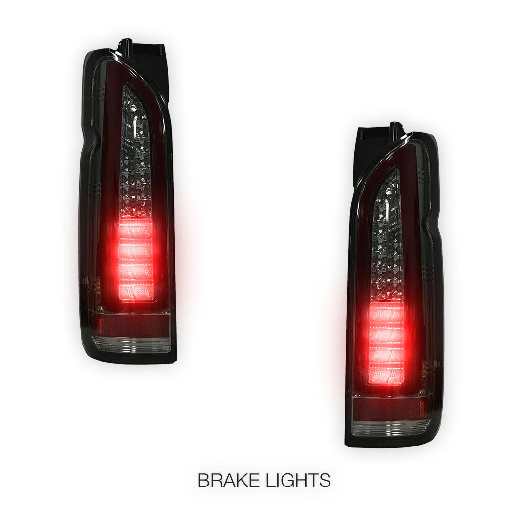 Toyota HiAce H200 (2005 - 2018) Smoked Black Full 3D LED Stripe Tail Lights LH + RH - Image 4