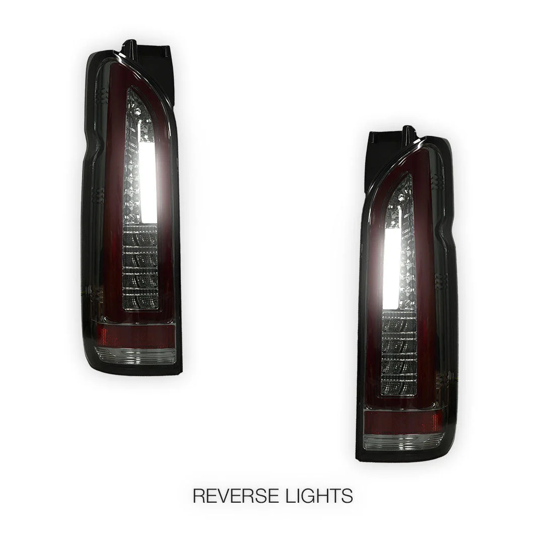 Toyota HiAce H200 (2005 - 2018) Smoked Black Full 3D LED Stripe Tail Lights LH + RH - Image 5