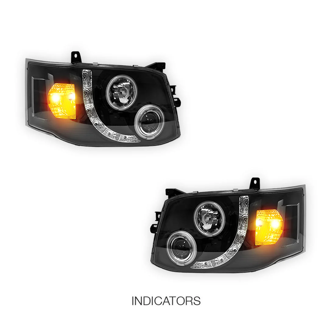 Toyota HiAce H200 (2011 - 2014) CCFL Angel-Eyes LED DRL Projector Headlights LH + RH - Image 2