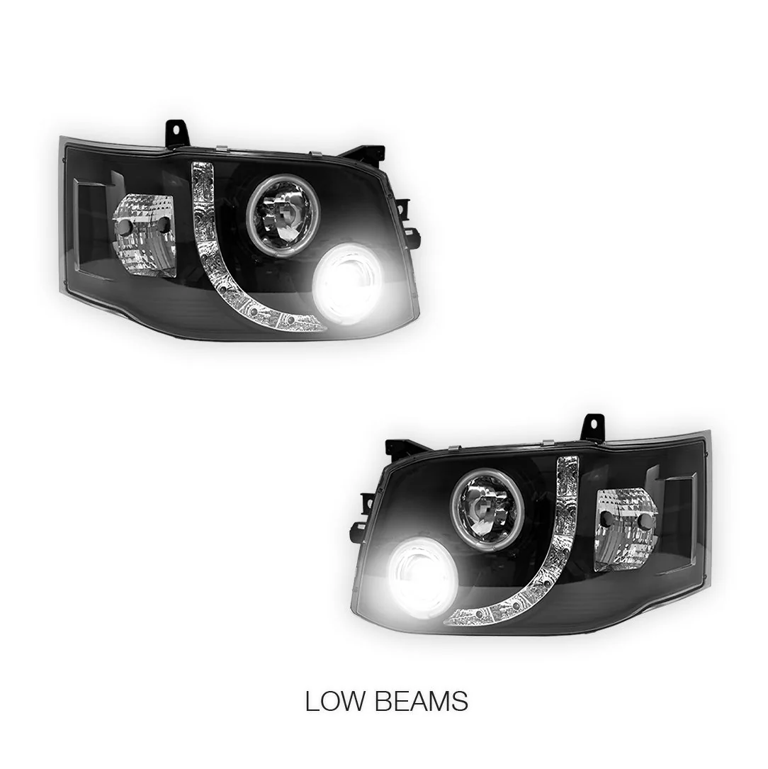Toyota HiAce H200 (2011 - 2014) CCFL Angel-Eyes LED DRL Projector Headlights LH + RH - Image 3