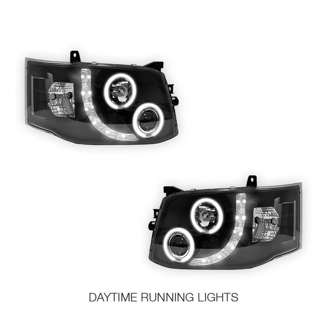 Toyota HiAce H200 (2011 - 2014) CCFL Angel-Eyes LED DRL Projector Headlights LH + RH - Image 4
