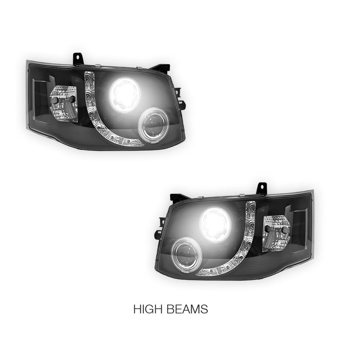 Toyota HiAce H200 (2011 - 2014) CCFL Angel-Eyes LED DRL Projector Headlights LH + RH - Image 5