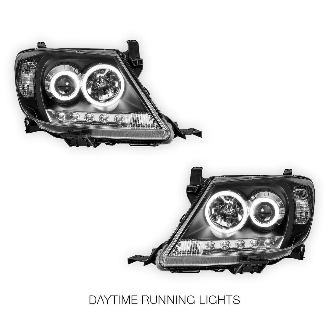 Toyota HiLux N70 (2005 - 2011) High Power LED DRL Angel Eyes Projector Headlights LH + RH - Image 2