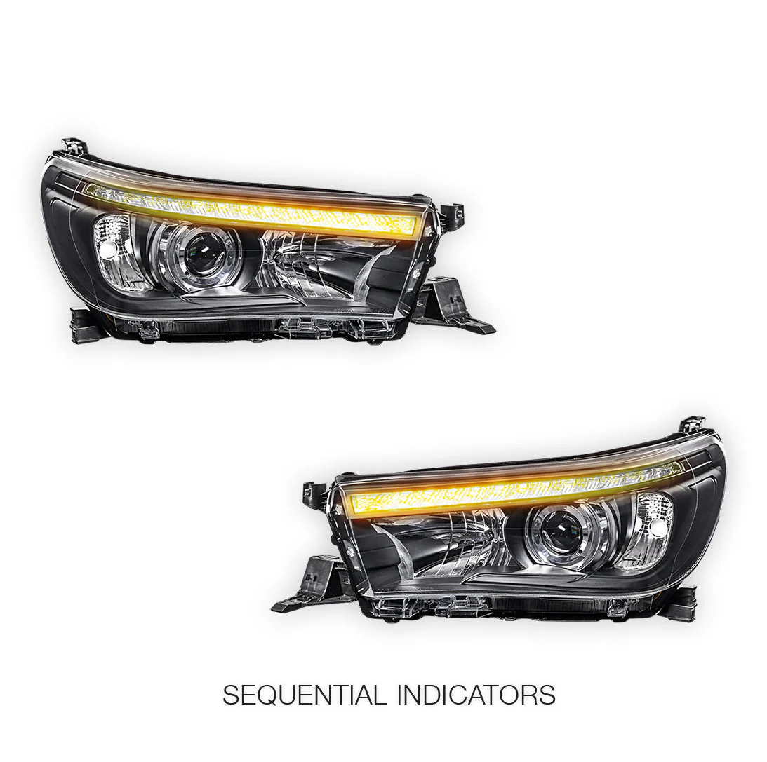 Toyota HiLux N80 (2015 - 2020) LED DRL Projector Headlights with Sequential Indicators LH + RH - Image 3