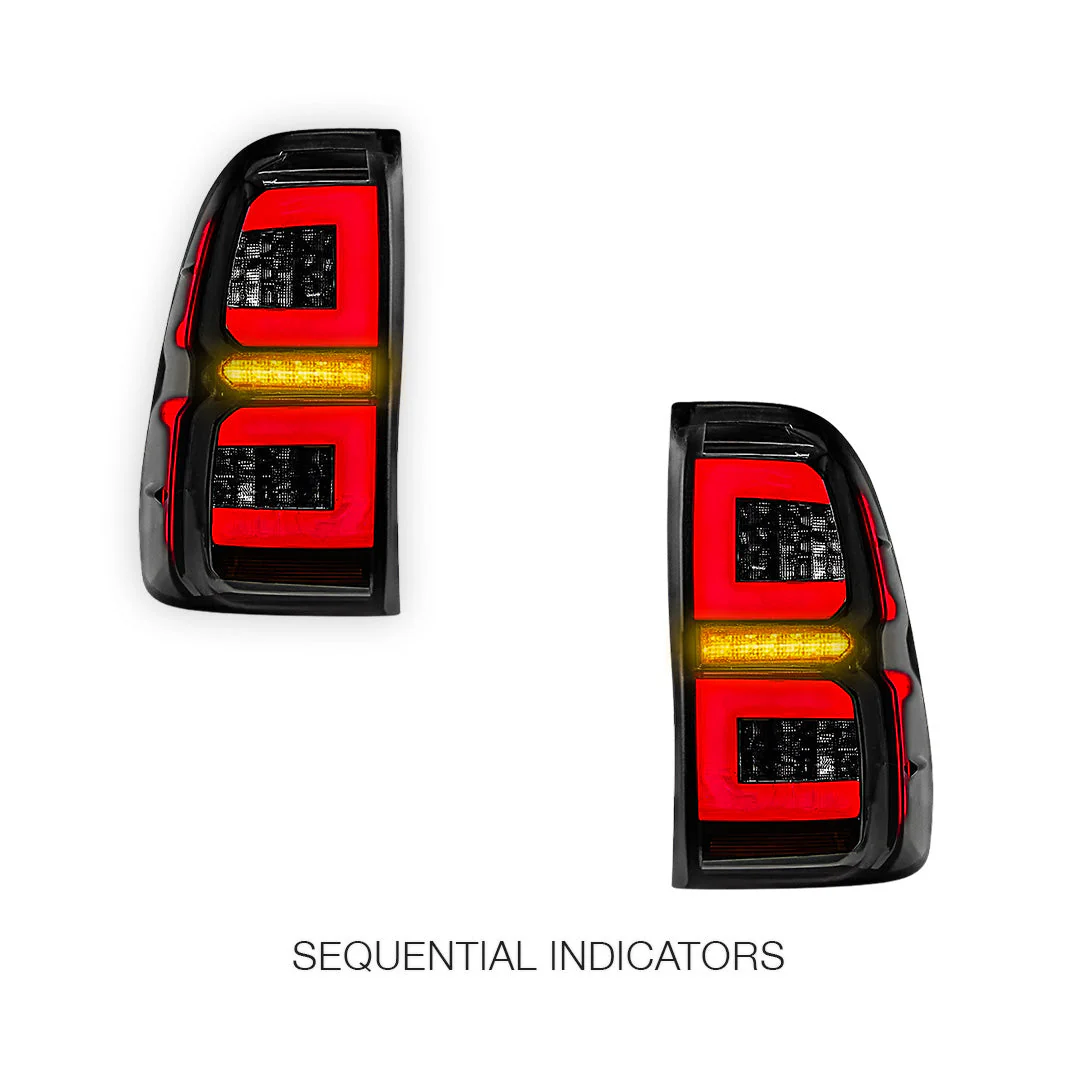 Toyota Hilux N80 (2015 - 2024) Sequential Smoked C-Style LED Tail Lights LH + RH - Image 2