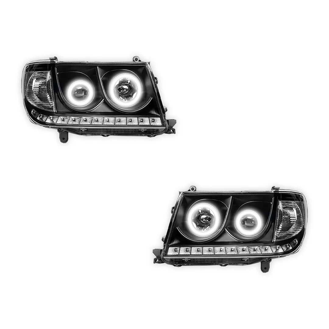 Toyota LandCruiser 100 Series (2005 - 2007) Black LED Halo Angel Eyes Headlights LH + RH - Image 2