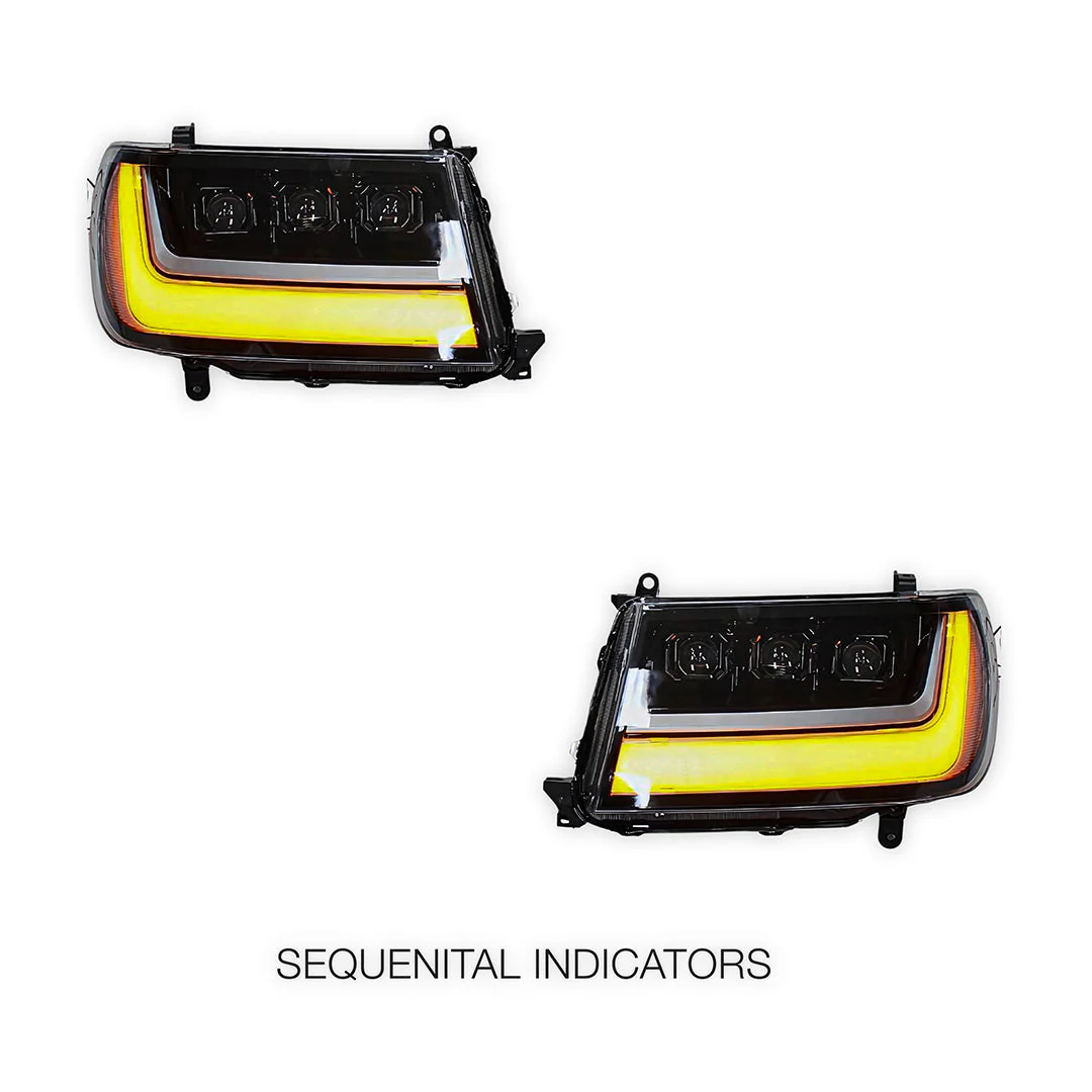 Toyota LandCruiser 100 Series (2005 - 2007) Sequential Full LED DRL Projector Headlights LH + RH - Image 4