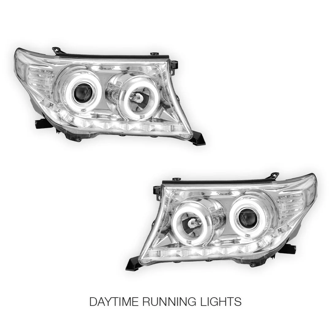 Toyota LandCruiser 200 Series (2007- 2015) Halogen Model LED DRL Halo Projector Headlights LH + RH - Image 2