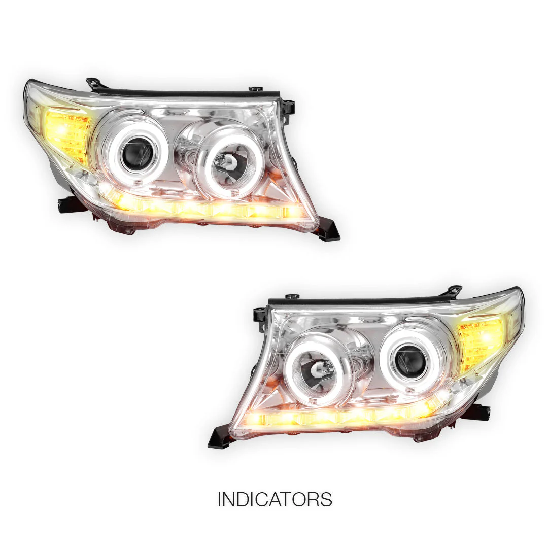 Toyota LandCruiser 200 Series (2007- 2015) Halogen Model LED DRL Halo Projector Headlights LH + RH - Image 3