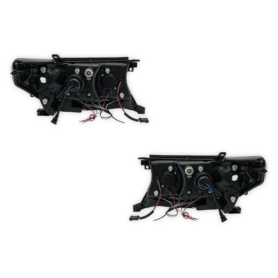 Toyota LandCruiser 200 Series (2007 - 2015) Clear / Black Halo Angel Eyes Headlights LH + RH - Image 3