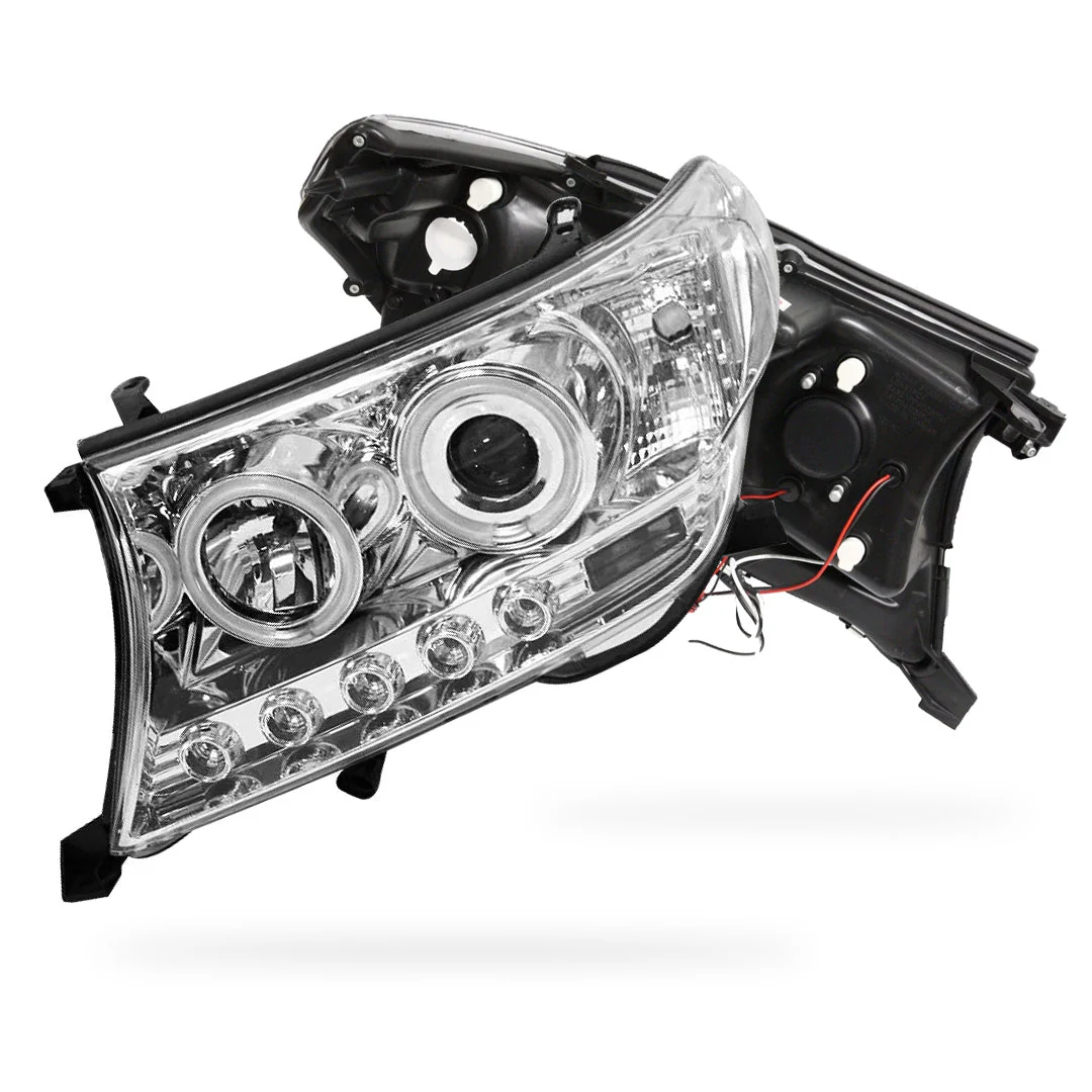 Toyota LandCruiser 200 Series (2007 - 2015) Clear / Black Halo Angel Eyes Headlights LH + RH - Image 4