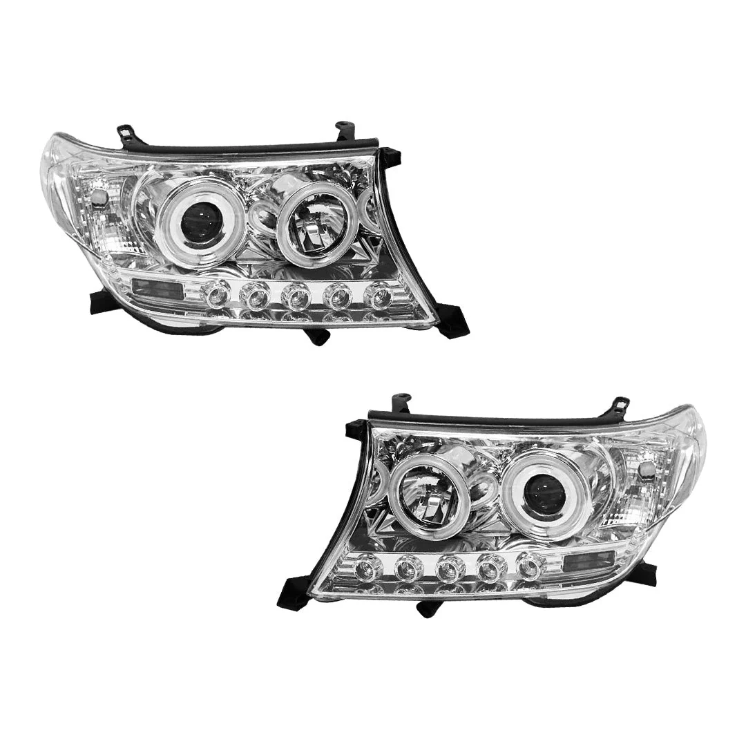 Toyota LandCruiser 200 Series (2007 - 2015) Clear / Black Halo Angel Eyes Headlights LH + RH - Image 5