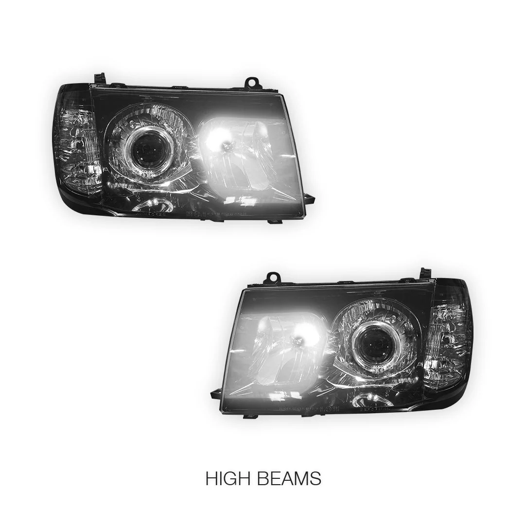 Toyota LandCruiser FJ100 Pre-Facelift (1998 - 2005) Black LED Angel Eye Halo Projector Headlights LH + RH - Image 3