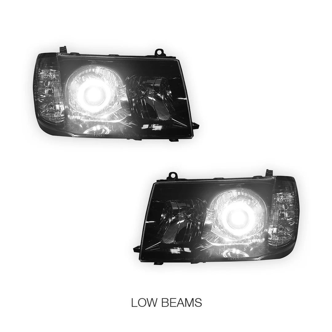 Toyota LandCruiser FJ100 Pre-Facelift (1998 - 2005) Black LED Angel Eye Halo Projector Headlights LH + RH - Image 4