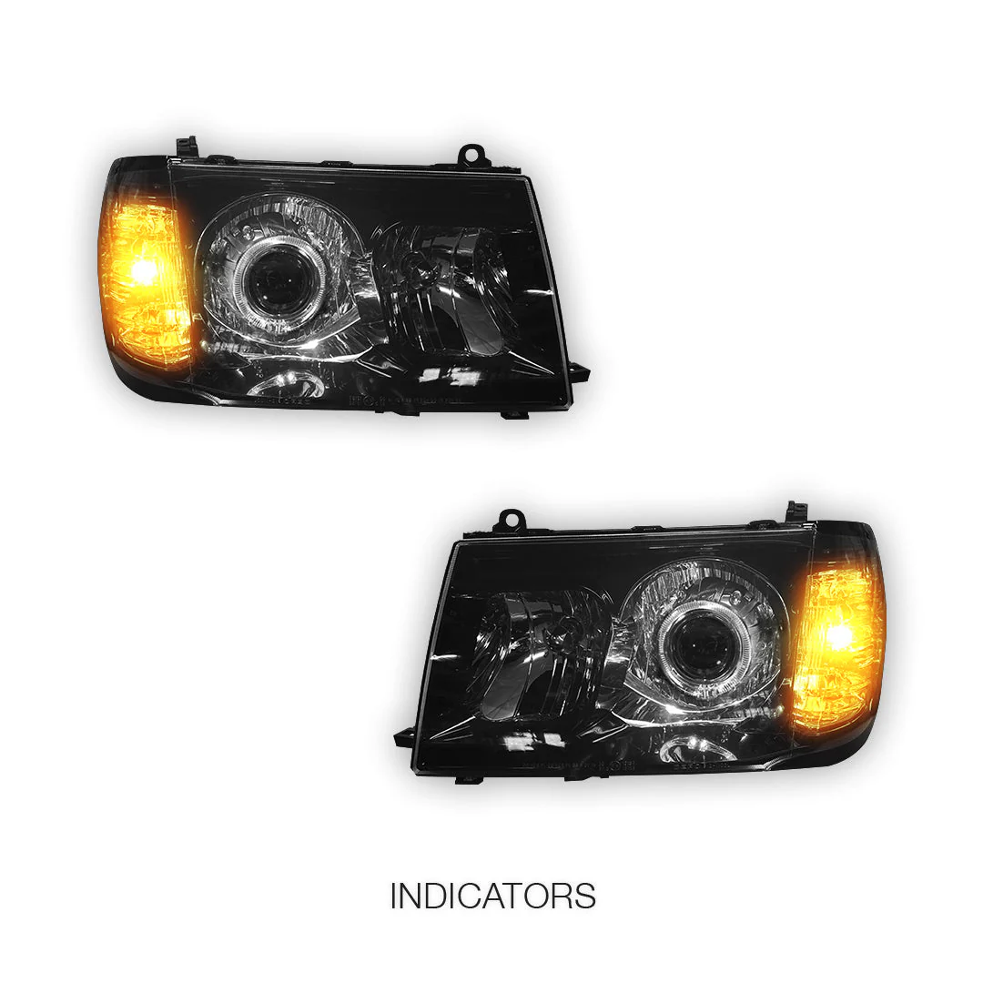Toyota LandCruiser FJ100 Pre-Facelift (1998 - 2005) Black LED Angel Eye Halo Projector Headlights LH + RH - Image 5