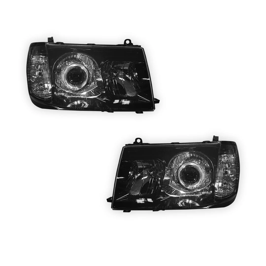 Toyota LandCruiser FJ100 Pre-Facelift (1998 - 2005) Black LED Angel Eye Halo Projector Headlights LH + RH - Image 6