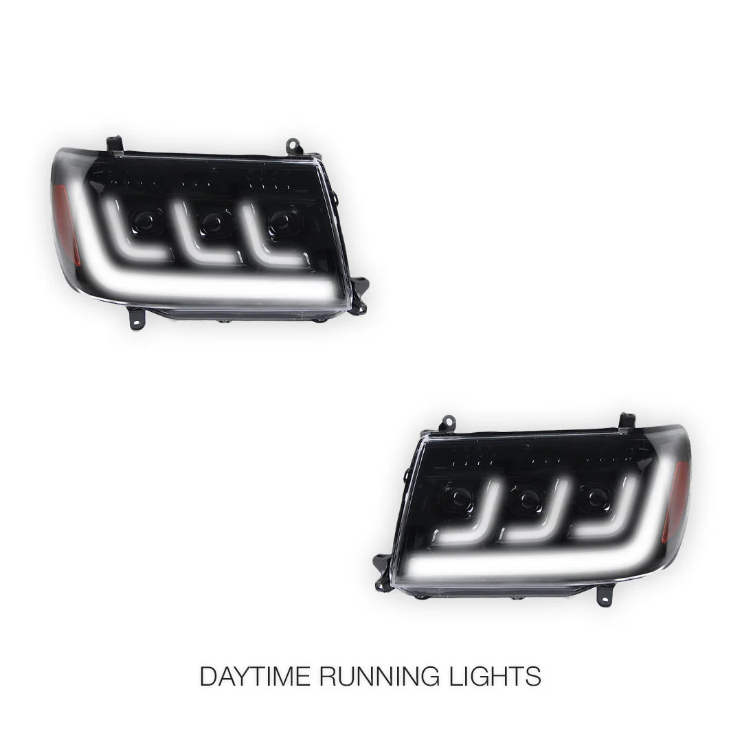 Toyota LandCruiser FZJ100 / UZJ100 (2006 - 2007) LED DRL Chrome Projector Headlights LH + RH - Image 2