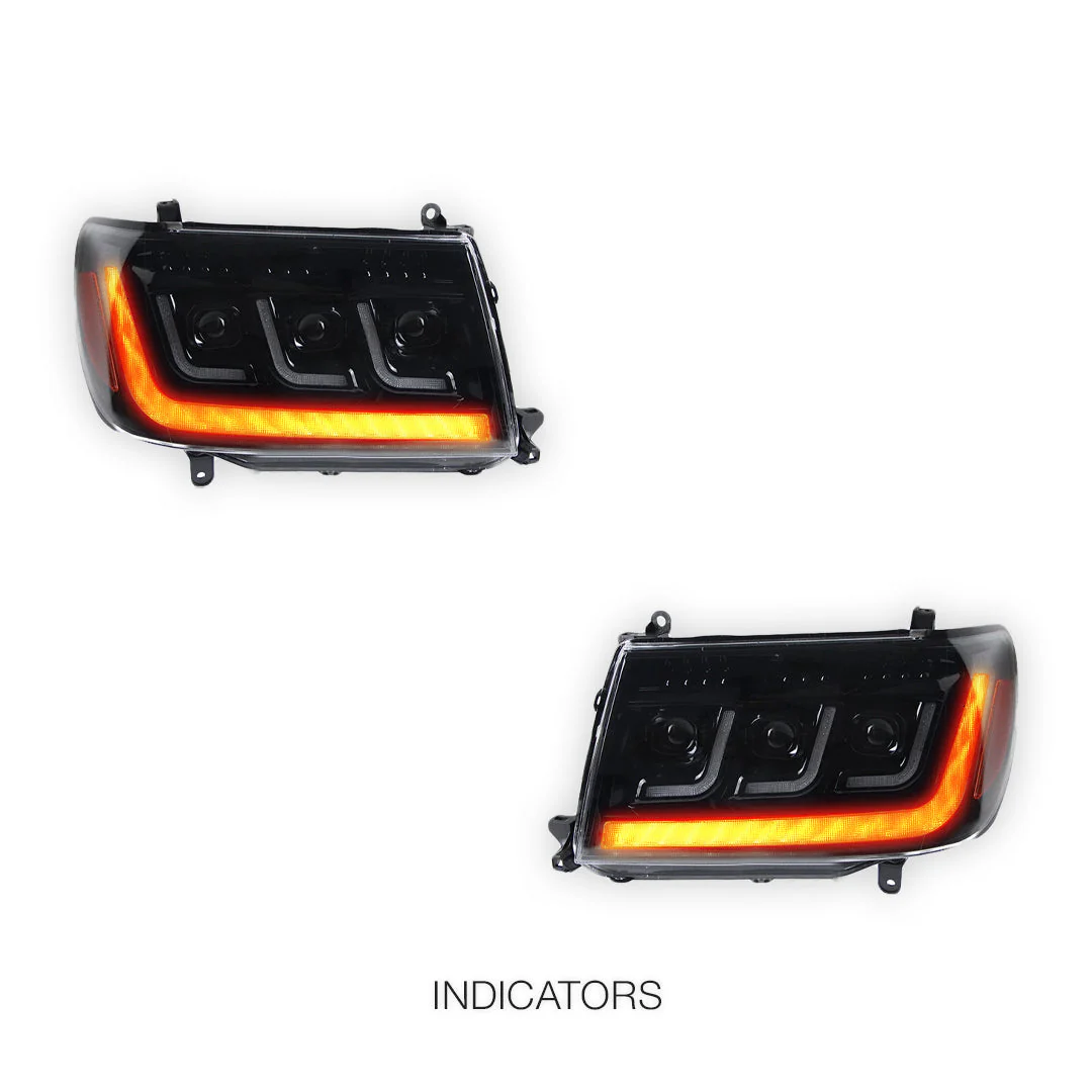 Toyota LandCruiser FZJ100 / UZJ100 (2006 - 2007) LED DRL Chrome Projector Headlights LH + RH - Image 3