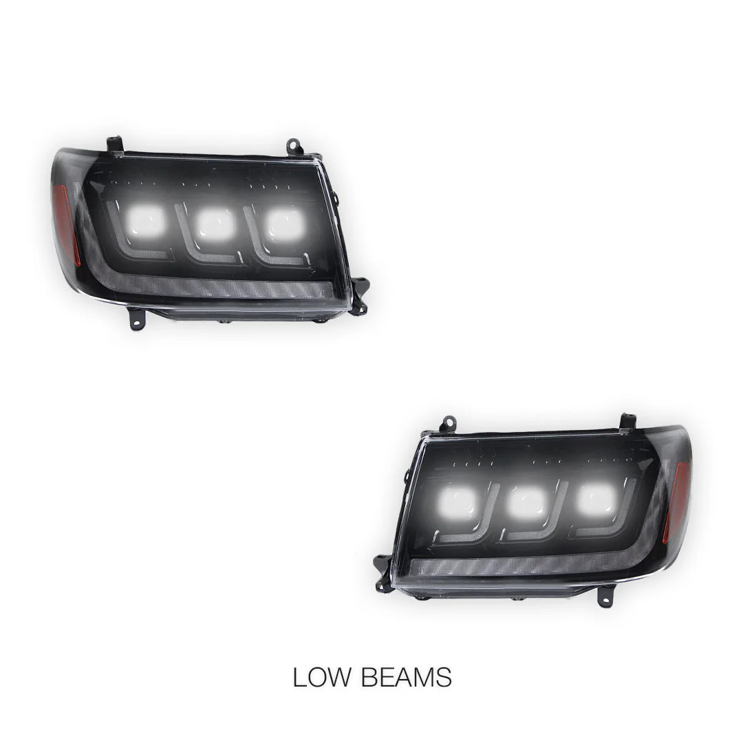 Toyota LandCruiser FZJ100 / UZJ100 (2006 - 2007) LED DRL Chrome Projector Headlights LH + RH - Image 4