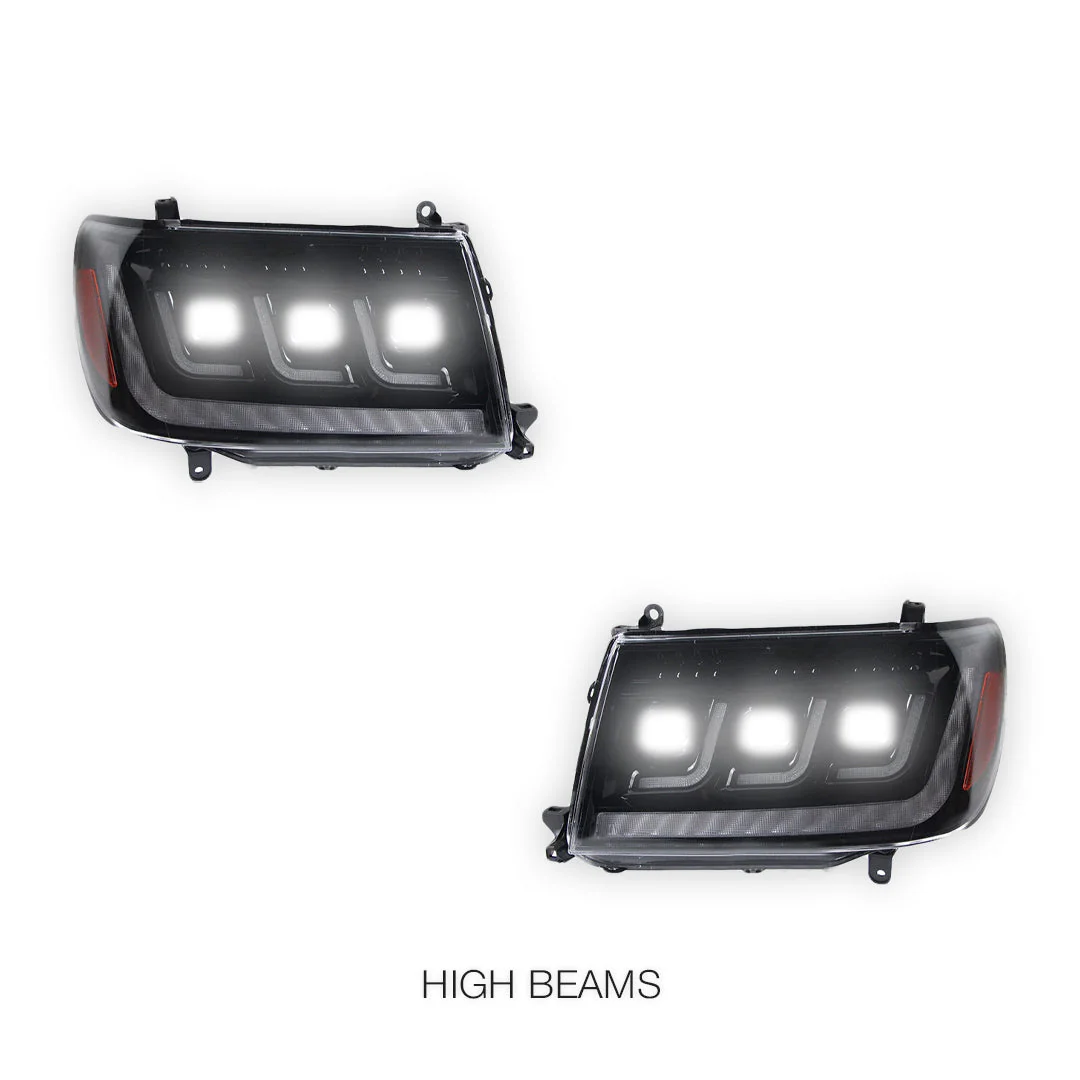 Toyota LandCruiser FZJ100 / UZJ100 (2006 - 2007) LED DRL Chrome Projector Headlights LH + RH - Image 5