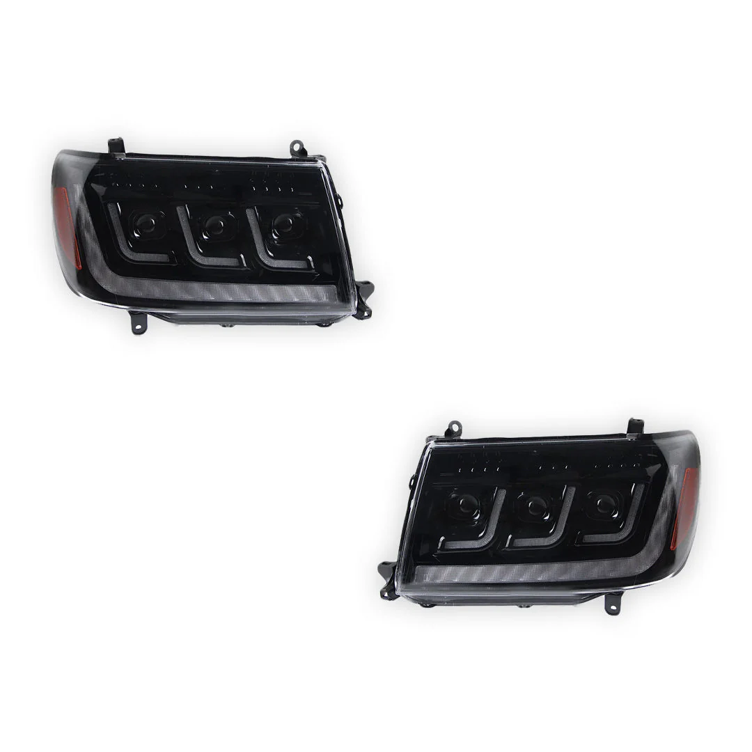Toyota LandCruiser FZJ100 / UZJ100 (2006 - 2007) LED DRL Chrome Projector Headlights LH + RH - Image 6