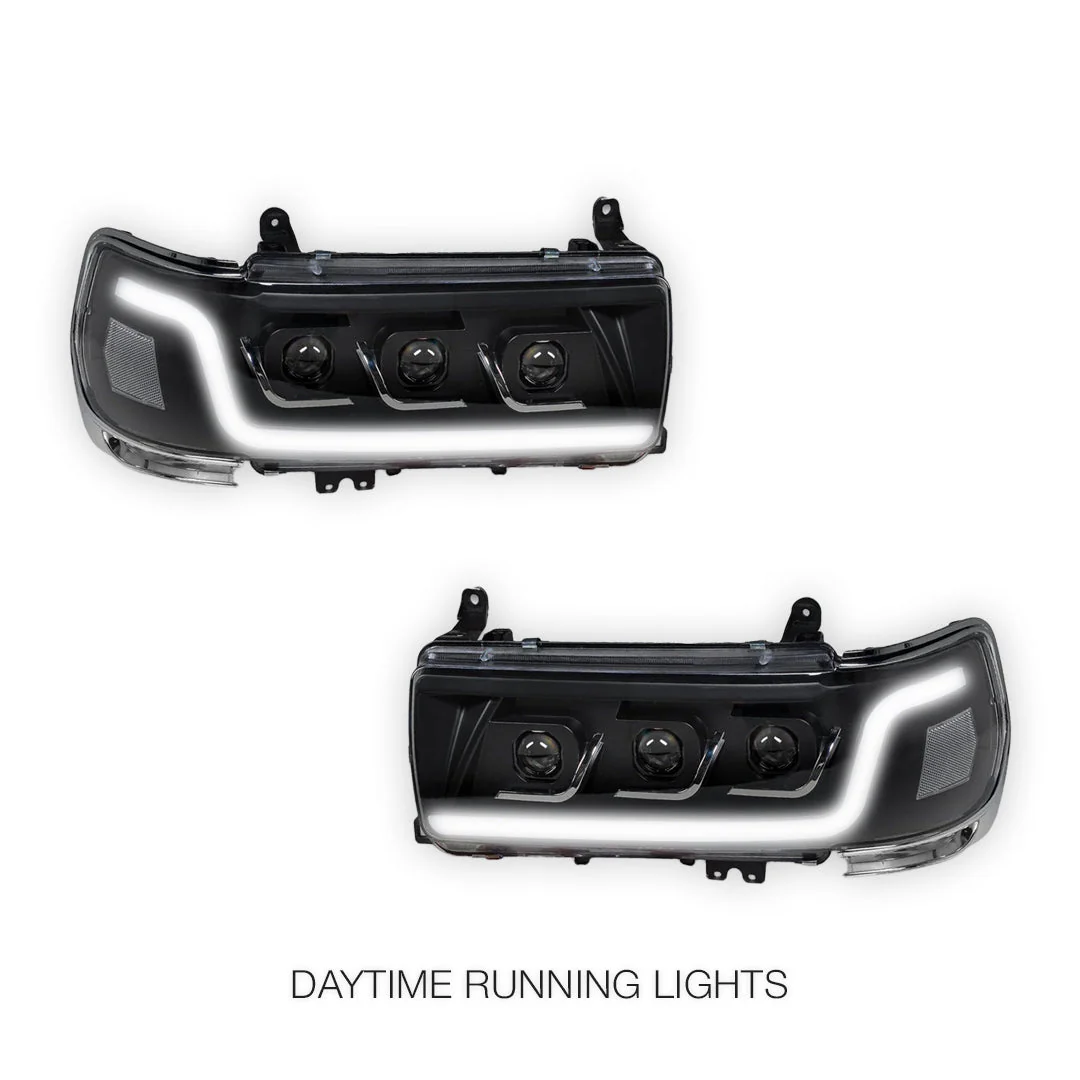 Toyota LandCruiser LC80 / FJ80 (1990 - 1998) Sequential LED DRL Black Projector Headlights LH + RH - Image 2