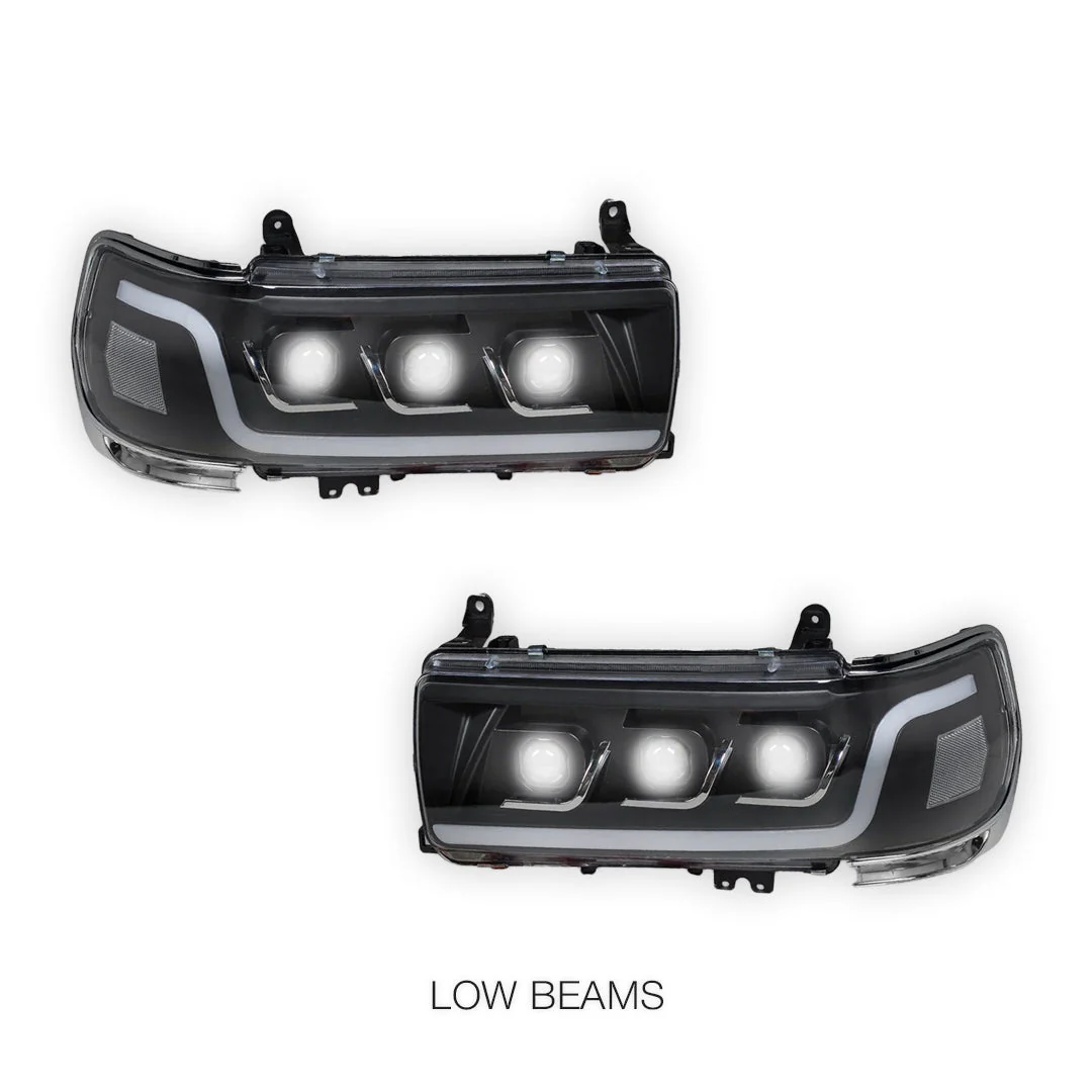 Toyota LandCruiser LC80 / FJ80 (1990 - 1998) Sequential LED DRL Black Projector Headlights LH + RH - Image 4
