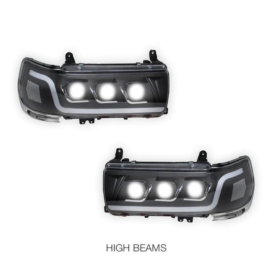 Toyota LandCruiser LC80 / FJ80 (1990 - 1998) Sequential LED DRL Black Projector Headlights LH + RH - Image 5