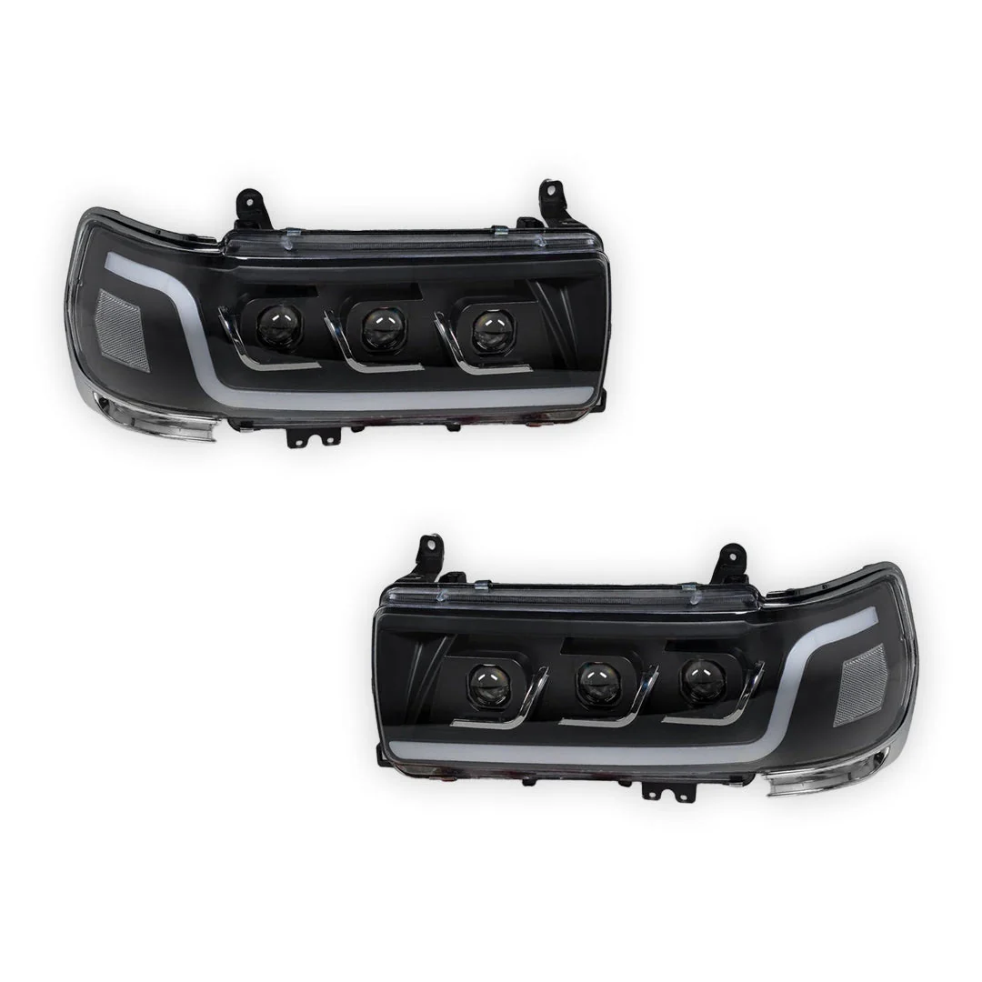 Toyota LandCruiser LC80 / FJ80 (1990 - 1998) Sequential LED DRL Black Projector Headlights LH + RH - Image 6