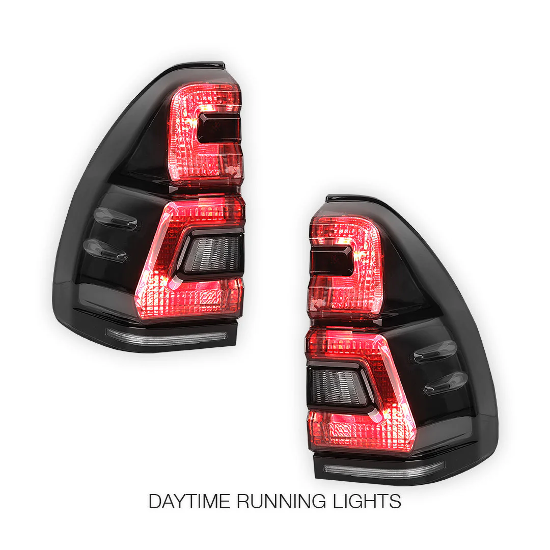Toyota LandCruiser Prado J120 Series (2003 - 2009) Black Smoked LED Tail Lights LH + RH - Image 2