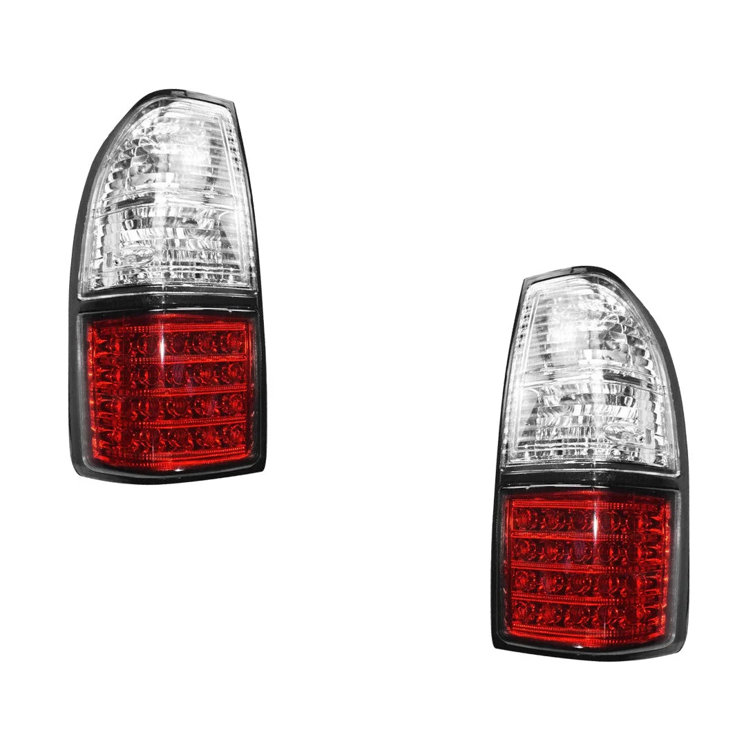 Toyota Prado 90 Series (1999 - 2002) Clear and Red LED OEM Style Tail Lights LH + RH - Image 2