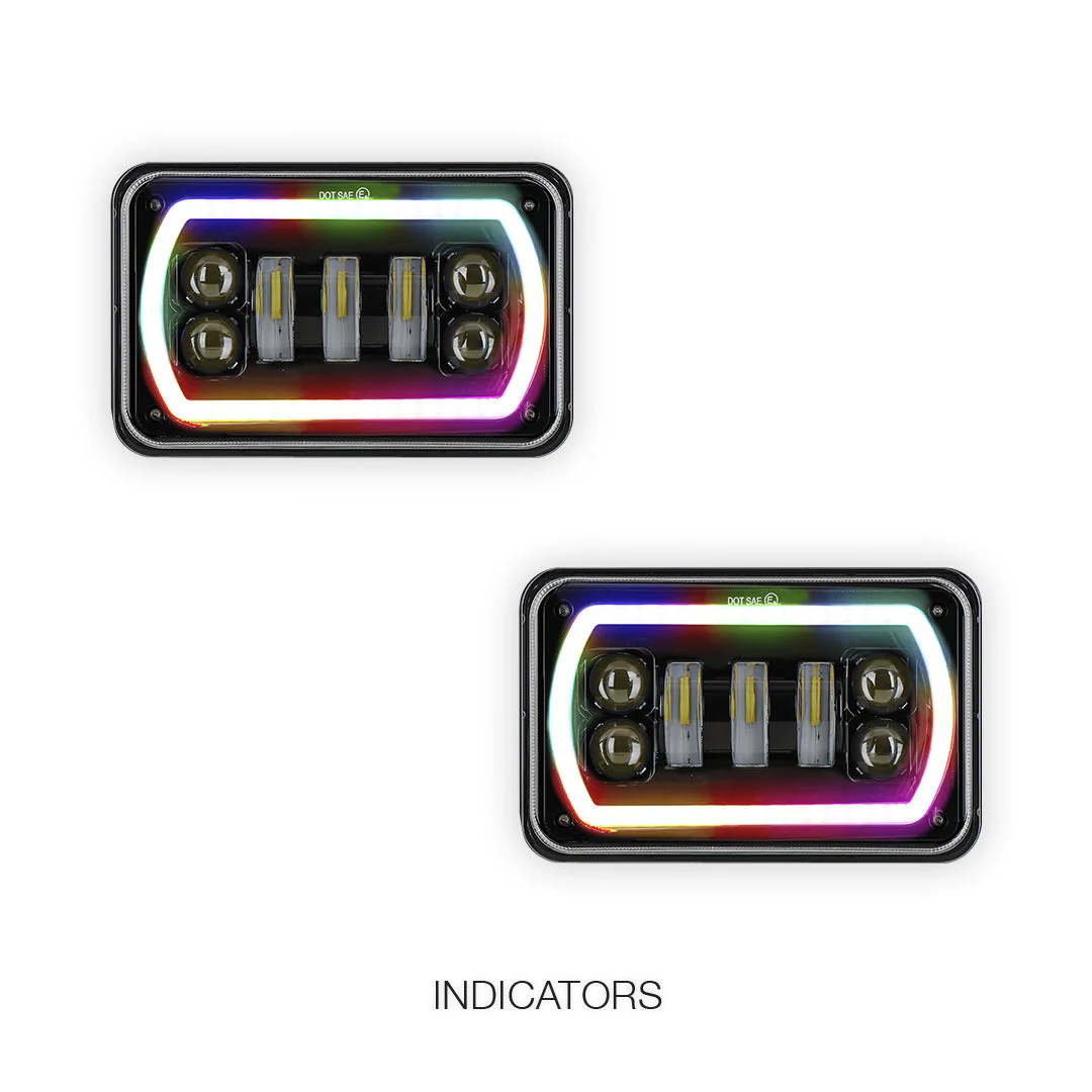 Universal 4 Pcs. 4x6" RGB LED Headlights LH + RH - Image 4