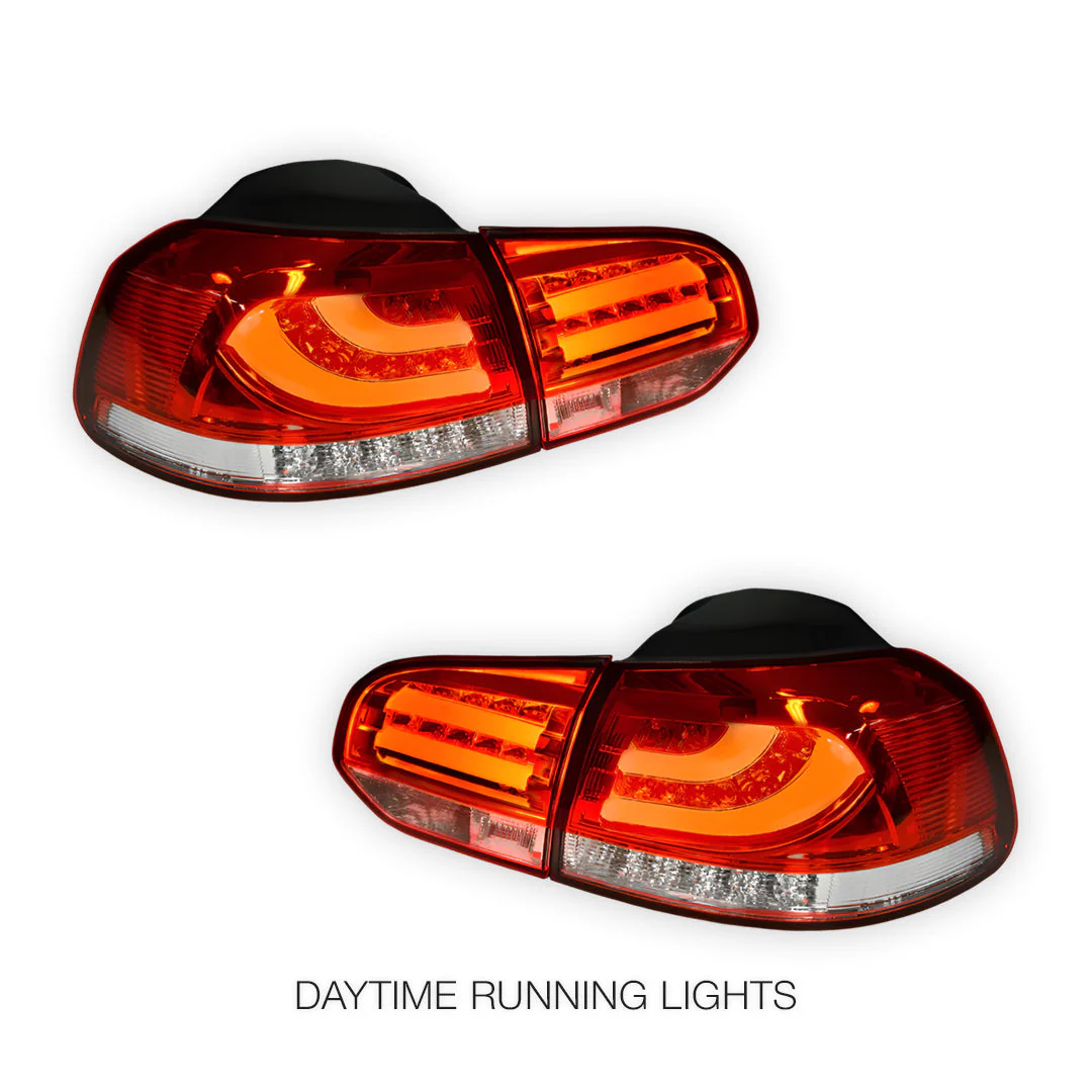 Volkswagen Golf MK6 (2008 - 2013) R Style Clear Red 3D LED Stripe Bar Tail Lights LH + RH - Image 2
