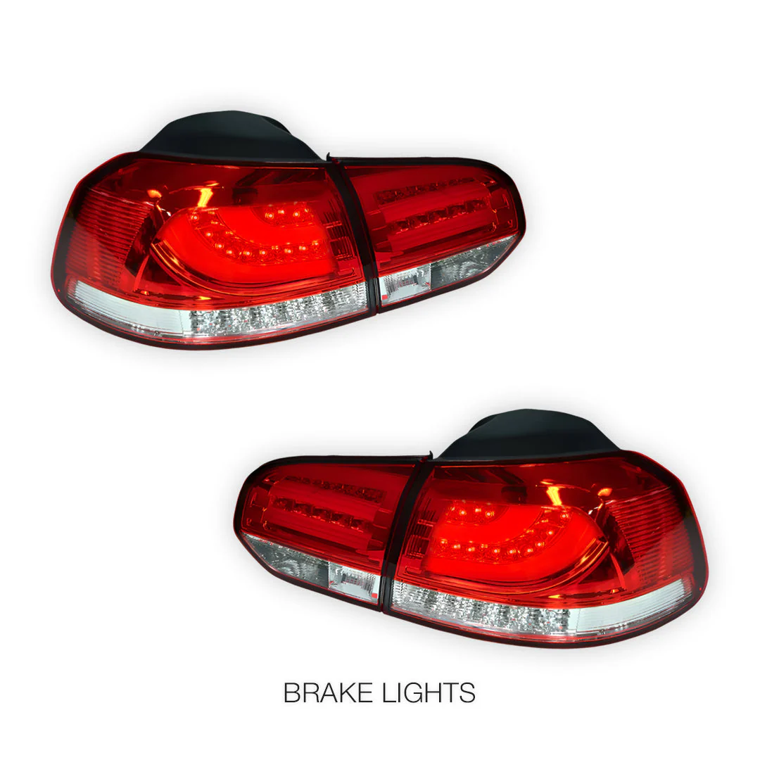 Volkswagen Golf MK6 (2008 - 2013) R Style Clear Red 3D LED Stripe Bar Tail Lights LH + RH - Image 3