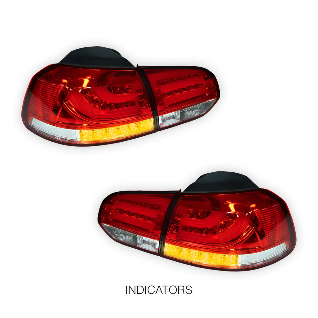 Volkswagen Golf MK6 (2008 - 2013) R Style Clear Red 3D LED Stripe Bar Tail Lights LH + RH - Image 4