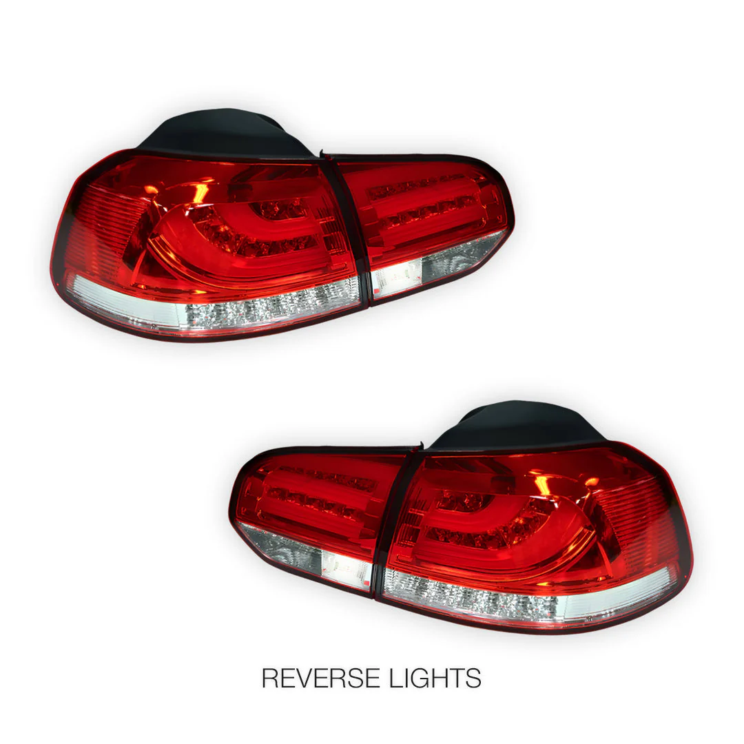Volkswagen Golf MK6 (2008 - 2013) R Style Clear Red 3D LED Stripe Bar Tail Lights LH + RH - Image 5