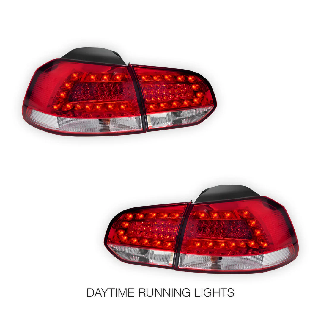 Volkswagen Golf MK6 (2009 - 2013) Classic Clear Red LED Tail Lights LH + RH - Image 2